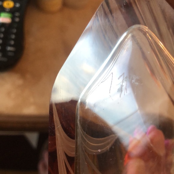 CUT CRYSTAL DECANTER SET W 6 SHOT GLASSES • CLEAR & AMBER COLORED • WOODEN TRAY - Picture 13 of 16